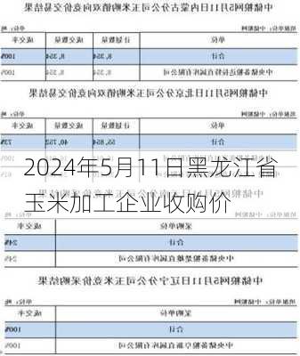 2024年5月11日黑龙江省玉米加工企业收购价