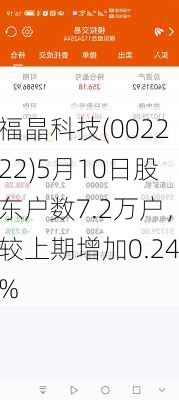 福晶科技(002222)5月10日股东户数7.2万户，较上期增加0.24%