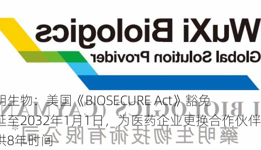 药明生物：美国《BIOSECURE Act》豁免权延至2032年1月1日，为医药企业更换合作伙伴提供8年时间