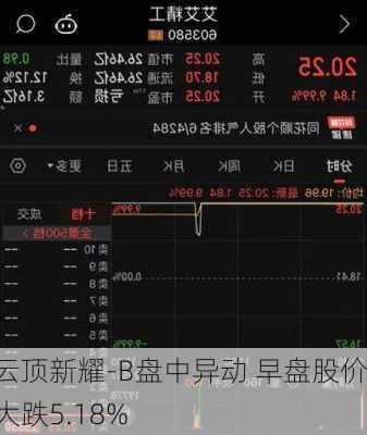 云顶新耀-B盘中异动 早盘股价大跌5.18%