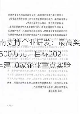 海南支持企业研发：最高奖补500万元，目标2026年建10家企业重点实验室