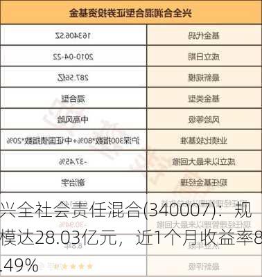 兴全社会责任混合(340007)：规模达28.03亿元，近1个月收益率8.49%