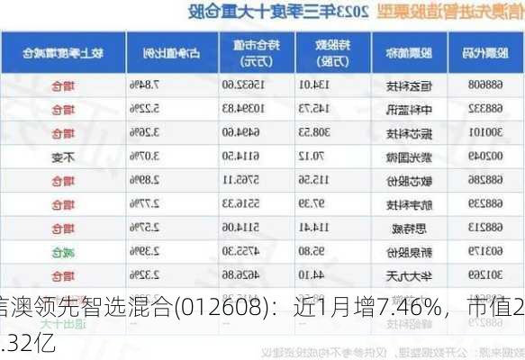 信澳领先智选混合(012608)：近1月增7.46%，市值21.32亿