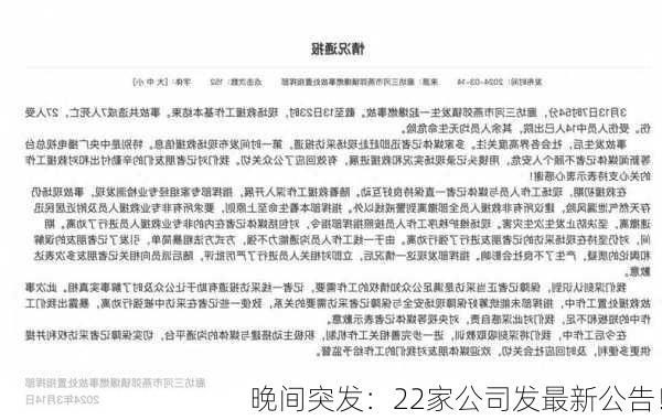 晚间突发：22家公司发最新公告！