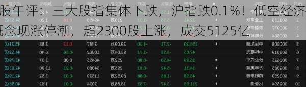 A股午评：三大股指集体下跌，沪指跌0.1%！低空经济概念现涨停潮，超2300股上涨，成交5125亿