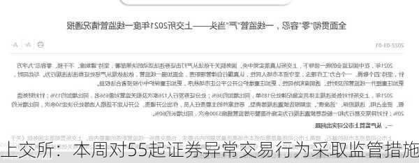 上交所：本周对55起证券异常交易行为采取监管措施