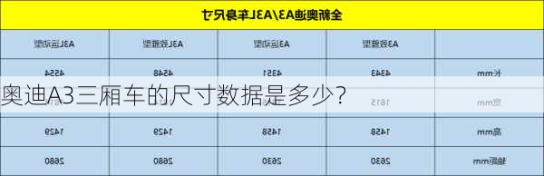 奥迪A3三厢车的尺寸数据是多少？