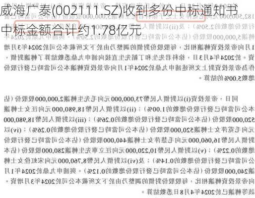 威海广泰(002111.SZ)收到多份中标通知书 中标金额合计约1.78亿元