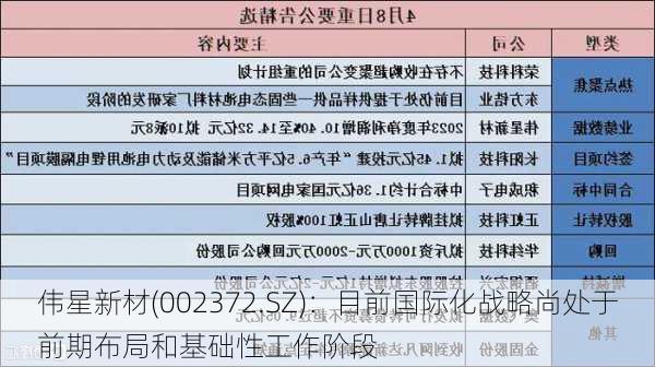 伟星新材(002372.SZ)：目前国际化战略尚处于前期布局和基础性工作阶段