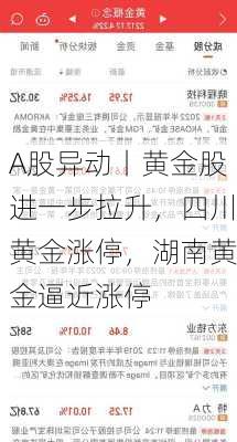 A股异动丨黄金股进一步拉升，四川黄金涨停，湖南黄金逼近涨停