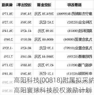 高阳科技(00818)附属拟采纳高阳寰球科技股权激励计划