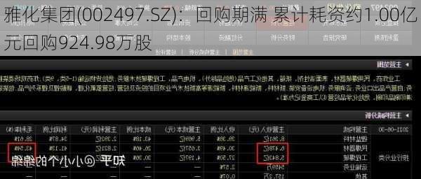 雅化集团(002497.SZ)：回购期满 累计耗资约1.00亿元回购924.98万股