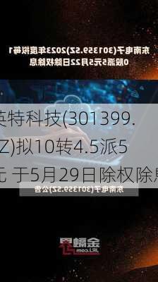 英特科技(301399.SZ)拟10转4.5派5元 于5月29日除权除息