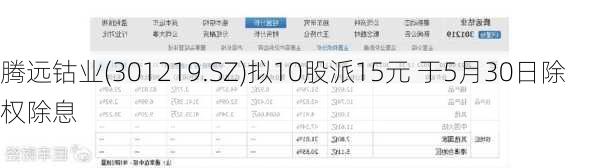 腾远钴业(301219.SZ)拟10股派15元 于5月30日除权除息