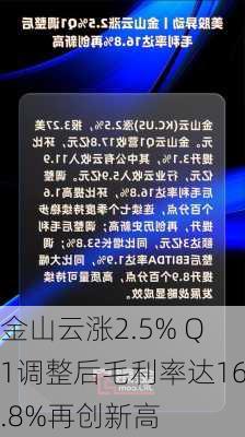 金山云涨2.5% Q1调整后毛利率达16.8%再创新高