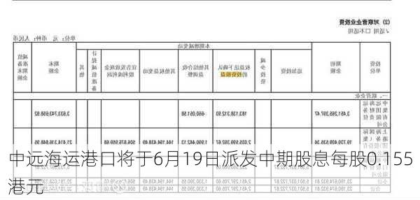 中远海运港口将于6月19日派发中期股息每股0.155港元