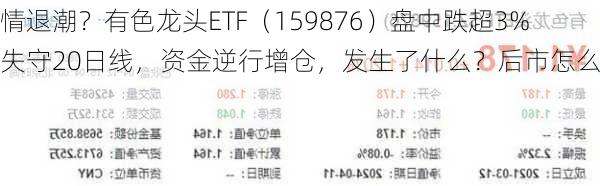 行情退潮？有色龙头ETF（159876）盘中跌超3%，失守20日线，资金逆行增仓，发生了什么？后市怎么看？