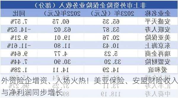 外资险企增资、入场火热！美亚保险、安盟财险收入与净利润同步增长