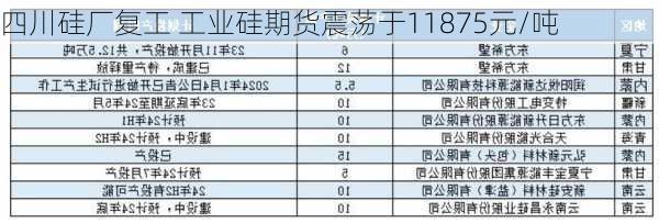 四川硅厂复工 工业硅期货震荡于11875元/吨