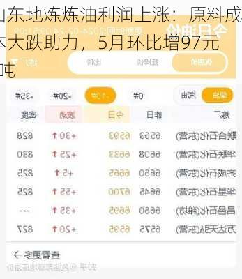 山东地炼炼油利润上涨：原料成本大跌助力，5月环比增97元/吨