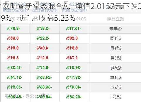 中欧明睿新常态混合A：净值2.0157元下跌0.79%，近1月收益5.23%