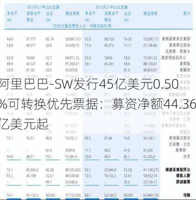 阿里巴巴-SW发行45亿美元0.50%可转换优先票据：募资净额44.36亿美元起