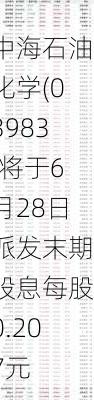 中海石油化学(03983)将于6月28日派发末期股息每股0.207元