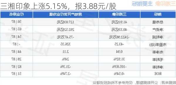 三湘印象上涨5.15%，报3.88元/股