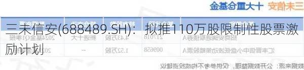 三未信安(688489.SH)：拟推110万股限制性股票激励计划