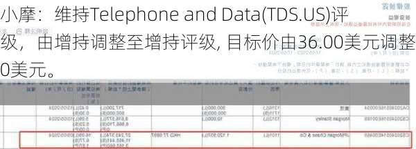 小摩：维持Telephone and Data(TDS.US)评级，由增持调整至增持评级, 目标价由36.00美元调整至34.00美元。