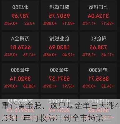 重仓黄金股，这只基金单日大涨4.3%！年内收益冲到全市场第三