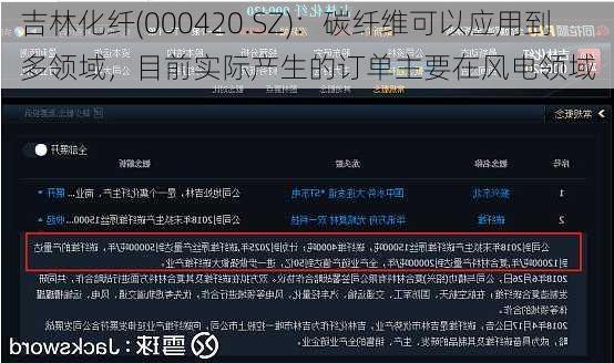 吉林化纤(000420.SZ)：碳纤维可以应用到多领域，目前实际产生的订单主要在风电领域