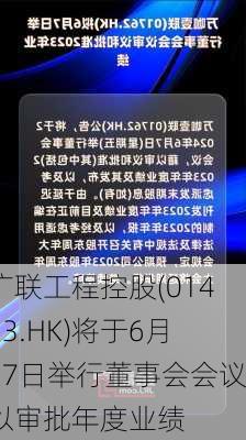 广联工程控股(01413.HK)将于6月27日举行董事会会议以审批年度业绩