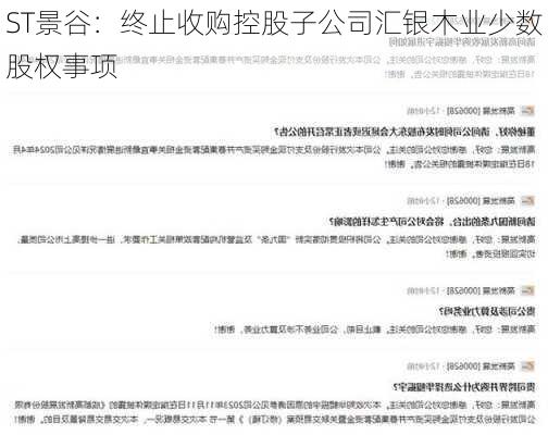 ST景谷：终止收购控股子公司汇银木业少数股权事项