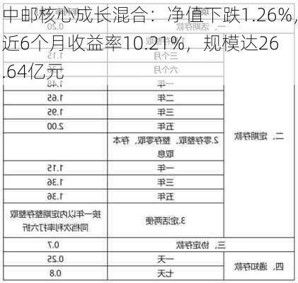 中邮核心成长混合：净值下跌1.26%，近6个月收益率10.21%，规模达26.64亿元