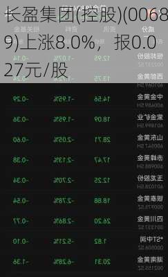 长盈集团(控股)(00689)上涨8.0%，报0.027元/股