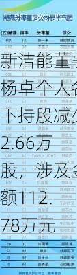 新洁能董事杨卓个人名下持股减少2.66万股，涉及金额112.78万元