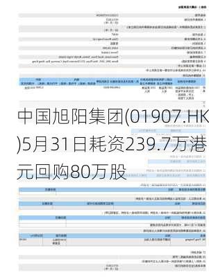 中国旭阳集团(01907.HK)5月31日耗资239.7万港元回购80万股