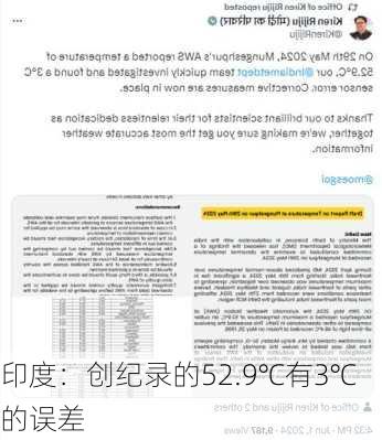 印度：创纪录的52.9℃有3℃的误差