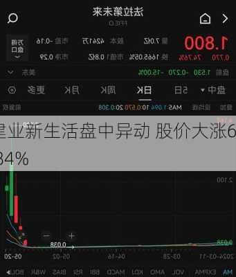 建业新生活盘中异动 股价大涨6.84%