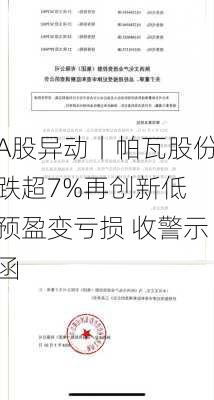 A股异动丨帕瓦股份跌超7%再创新低 预盈变亏损 收警示函