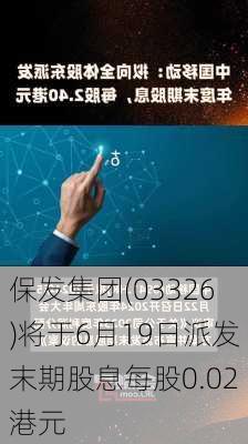 保发集团(03326)将于6月19日派发末期股息每股0.02港元