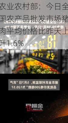 农业农村部：今日全国农产品批发市场猪肉平均价格比昨天上升1.6%