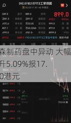 翰森制药盘中异动 大幅拉升5.09%报17.340港元