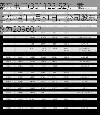 奕东电子(301123.SZ)：截止2024年5月31日，公司股东户数为28960户