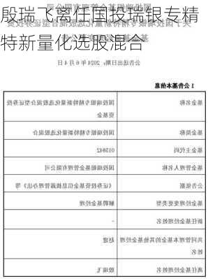 殷瑞飞离任国投瑞银专精特新量化选股混合