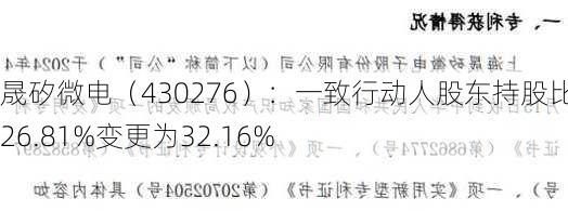 晟矽微电（430276）：一致行动人股东持股比例由26.81%变更为32.16%