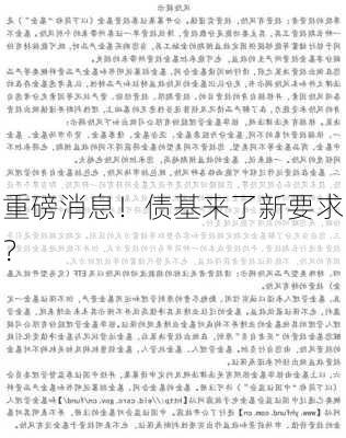 重磅消息！债基来了新要求？