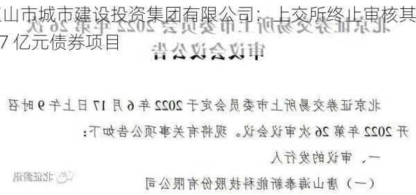 江山市城市建设投资集团有限公司：上交所终止审核其 17 亿元债券项目