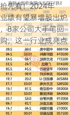 抢先看！2024年业绩有望暴增股出炉，8家公司大手笔回购，这一行业成亮点